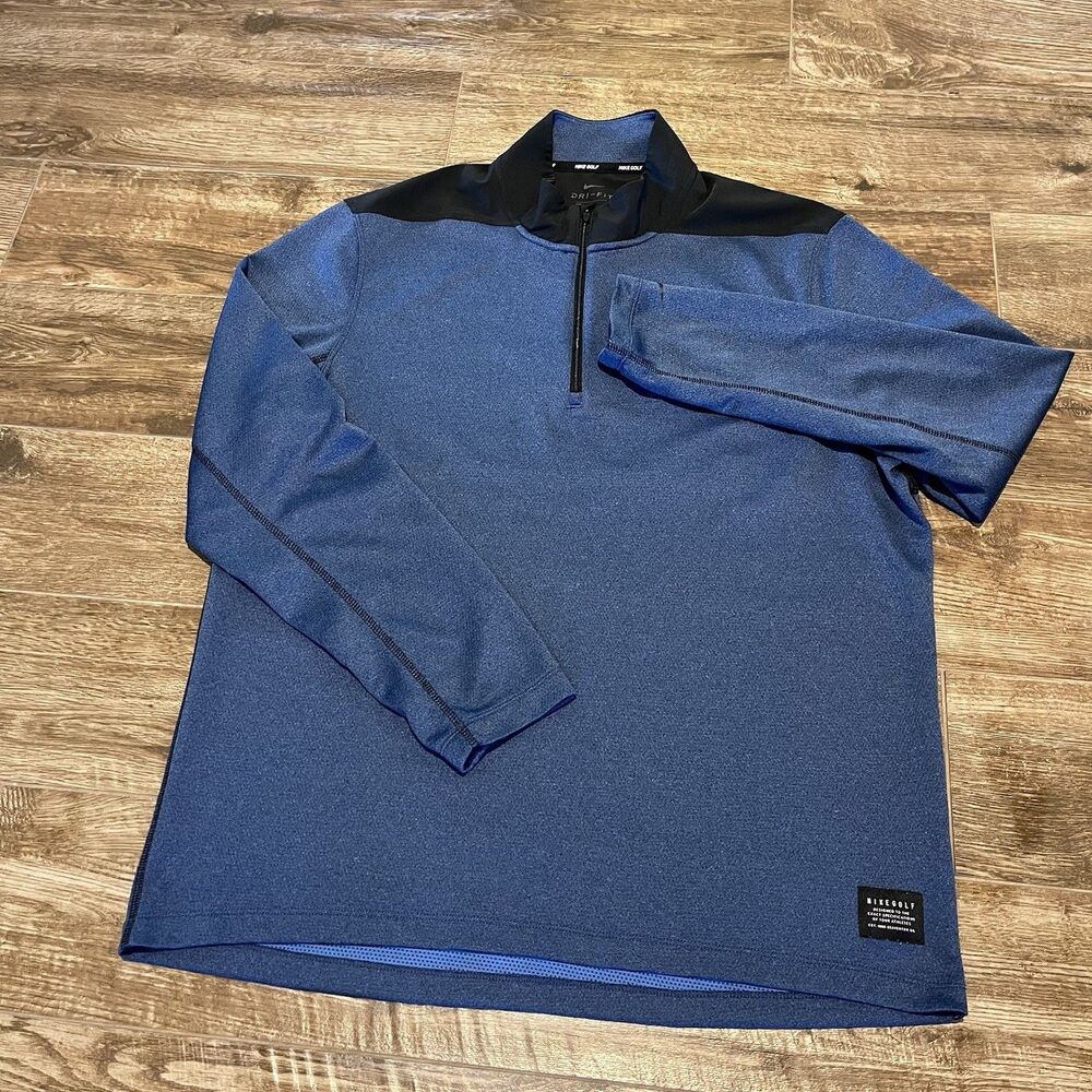 Nike Dri-Fit Core 1/2 Zip Mens L Blue Black Golf Pullover Obsidian Quarter Zip